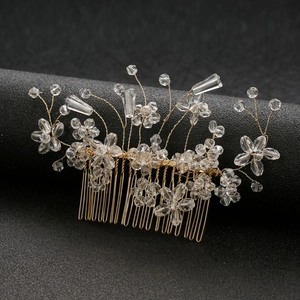 Handmade Rhinestone Bridal Hair Comb Wedding Flower Leaf Headpiece Alloy Hair Accessories For Women Party Banquet Brides