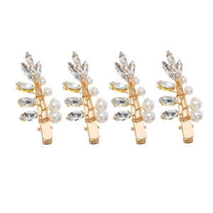 Lot de 4 barrettes de mariée dorées avec cristaux marquise et perles élégantes