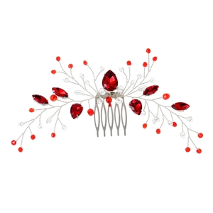 Red marquise crystal bridal hair comb handcrafted with silver wire for wedding headpiece
