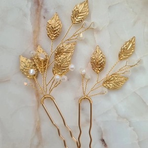 Gold Leaf Bridal Hair Pins Alloy Opal Crystal Artificial Pearl U Shaped Hair Sticks For Wedding Party Women Jewelry Hair Accessories