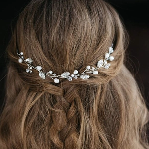 Eleganter Braut Haarranke Handgefertigt Künstliche Perle Kristall Blumen Kopfschmuck Hochzeit Party Haarschmuck Für Damen Silber Gold