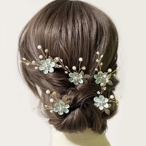 Bridal Flower Hair Pins Combination Fabric Petals Faux Artificial Pearl Rhinestone Alloy Leaf Elegant Wedding Party Accessories For Women