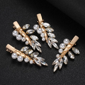 Lot de 4 épingles à cheveux mariée dorées avec strass marquise et perles blanches