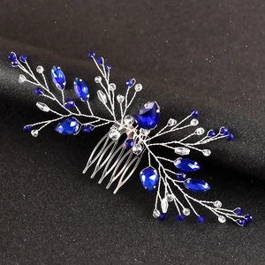 Exquisite silver bridal hair comb with deep blue crystals and marquise stones