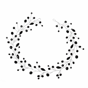 Handmade black crystal beaded headband with silver flexible wire for wedding hairstyles