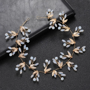 Elegant Gold Alloy Leaf Hair Vine Bridal Rhinestone Artificial Pearl Headband For Wedding Party Women Jewelry Hair Accessory