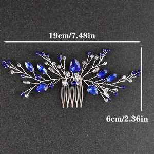 Detailed size view of a handmade red crystal bridal hair comb with 19cm length and silver wire