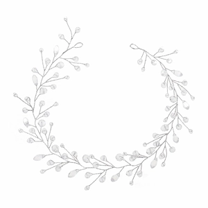 Detail of silver wire headband with transparent beads and white crystal droplets