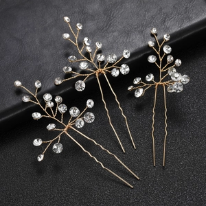 Lot de trois épingles à cheveux dorées avec cristaux et strass pour coiffure de mariée