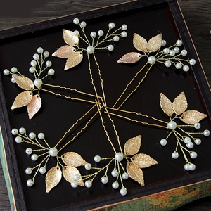 Élégant Pic à Cheveux en Alliage Doré Forme de U Feuilles Künstliche Perles d'imitation Fait à Main Bijoux de Mariée pour Femmes Fête