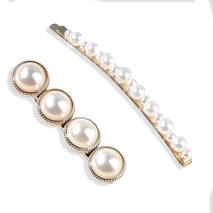 Lot de 2 barrettes à cheveux élégantes avec perles blanches et alliage doré chic
