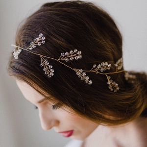 Elegant gold vine hairband with crystal beads for bridal wedding hairstyles