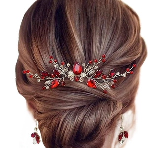 Handmade Bridal Wedding Hair Comb Red Sapphire Blue Glass Crystal Rhinestone Leaf Branch Headwear For Women Jewelry