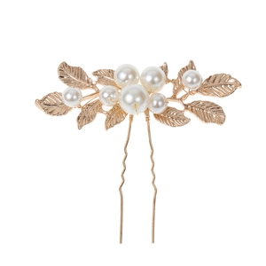 Épingle à cheveux baroque en feuilles dorées avec perles blanches pour coiffures de mariée