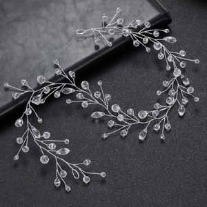 Handmade black crystal beaded hair vine with silver wire and teardrop crystals