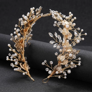 Handmade Bridal Hair Vine Alloy Leaf White Artificial Pearl Rhinestone Wedding Headpiece Elegant Party Hair Accessories For Women