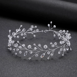 Elegant crystal vine bridal headband with silver wire and teardrop beads for weddings