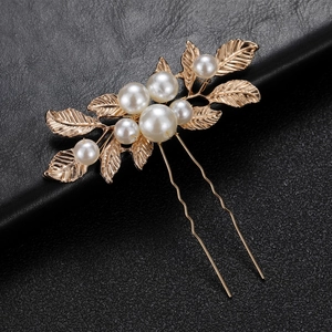 Épingle à Cheveux en Forme de U Baroque Alliage d'Or Feuille Künstliche Perle d'Imitation Mariage Banquet Élégant Vintage Femme