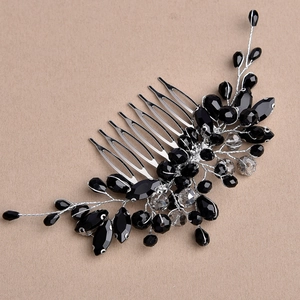 Handmade Black Artificial Crystal Bridal Hair Comb Vintage Dark Queen Style Wedding Branch Leaf Headpiece Women Jewelry
