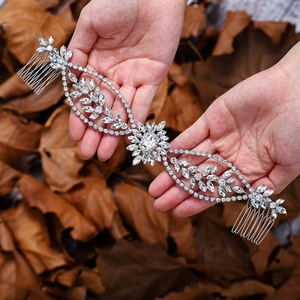 Silver bridal hair vine with marquise rhinestones and dual side combs for wedding styling