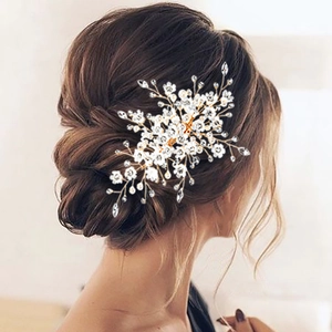 Handmade White Flower Artificial Pearl Rhinestone Bridal Hair Clip Wedding Headpiece For Women Gold Silver Floral Hair Accessories