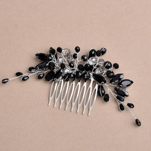 Handmade silver hair comb with black crystal beads for bridal wedding hairstyles