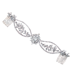Elegant silver bridal hair comb with crystal vine and floral rhinestone designs