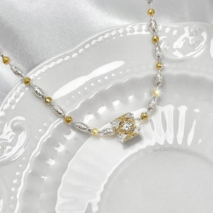Ciondolo Geometrico Bicolore Oro Argento Vintage Solo Rame Zirconia Traforato Gioielli di Moda Per Donna