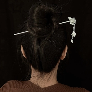 Épingle à cheveux vintage en argent avec fleurs et pampilles pour coiffure chinoise