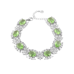 Bracelet luxe en argent S925 avec zircons vert pomme et grappes de pierres fleurs