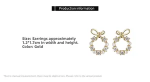 Detail view of bow wreath earrings featuring pearls and zircons with 1.2x1.7cm dimensions
