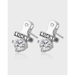 Lucky Letter Zircon Stud Earrings Silver Plated Copper Minimalist Round Crystal Ear Jewelry For Men Women Daily Decor