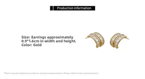 Detailed view of C-shaped gold-plated earrings with pavé rectangular zircons 1.6cm height