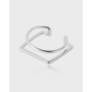 Minimalist Copper Geometric Double Layer Ring For Women Adjustable Open Square Round Joint Ring White Gold Plated Jewelry