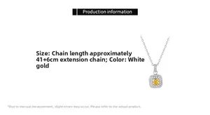 Detail showing yellow square crystal pendant with 41+6cm extension chain necklace