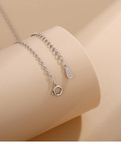 Detailed macro view of S925 sterling silver chain with spring clasp and extension tail