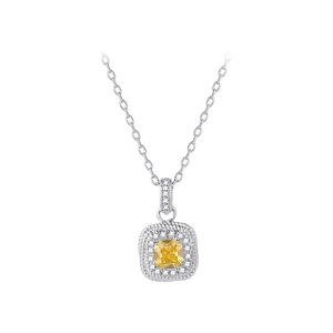 Elegant silver necklace with a yellow square crystal pendant and sparkling cubic zirconia
