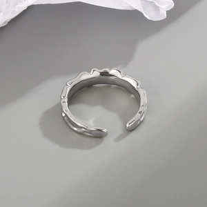 Irregular liquid silver open ring with molten metal texture for women and girls