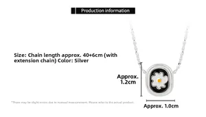 Detailed view of daisy pendant size measurements on a silver chain necklace