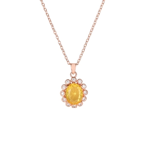 Collier tournesol élégant avec pendentif cristal jaune ovale et finition or rose