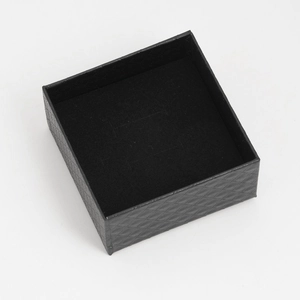 Classic black square jewelry gift box with textured diamond pattern and plush velvet interior