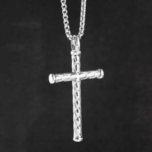 Vintage Hiphop Titanium Steel Cross Pendant Necklace For Men Women Stone Texture Scale Pattern Box Chain Gold Silver Jewelry