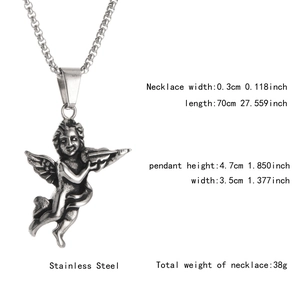 Detail showing dimensions of hip hop violin angel pendant in durable stainless steel