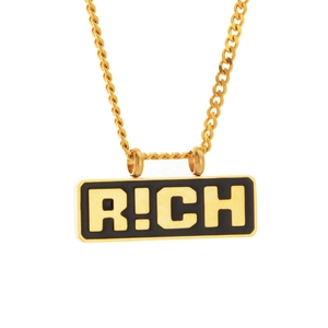 Collier hip hop chaîne dorée avec pendentif R!CH carré pour hommes et femmes