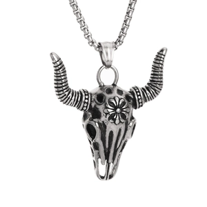 Vintage Stierschädel Anhänger Halskette Für Herren Damen Titanstahl Punk Hiphop Distressed Silber Schmuck Kette Mit Box-Kette