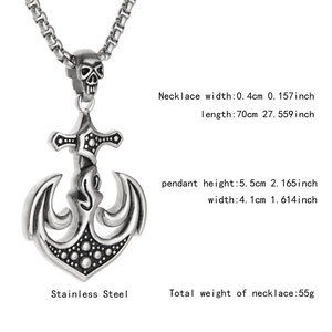 Detailed size specifications of hip-hop anchor skull pendant in stainless steel