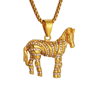 Hiphop Zebra Anhänger Halskette Für Herren Damen Vergoldet Edelstahl Tier Halsketten Mit Strass Streetwear Schmuck