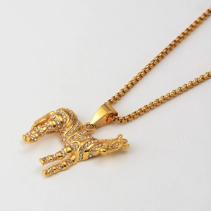 Hiphop-Zebra-Anhänger Halskette Gold-Finish mit weißen Kristallen an runder Box-Kette