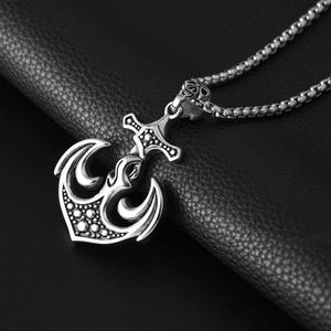 Gothic punk anchor and cross pendant necklace in silver stainless steel for men