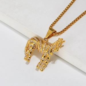 Hiphop Zebra Anhänger Halskette Goldoptik mit Mikropflaster Kristall Box Kette Schmuck